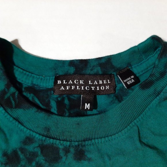 Affliction Black Label medium Size T shirt green black tye dye roses heart tee - Picture 4 of 5